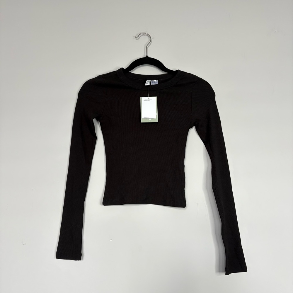 NEW WITH TAG H&M Black Ribbed Long Sleeve Basic Collection Shirt Size XXS
